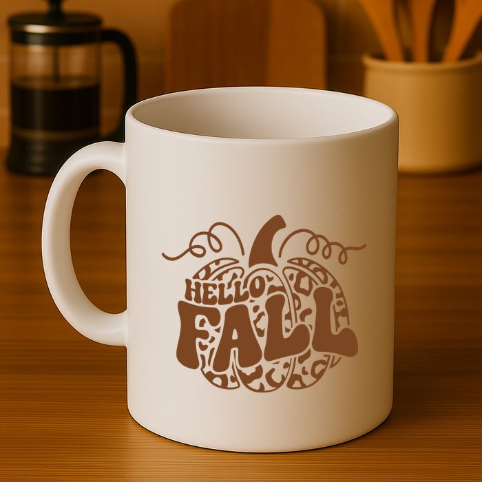 Hello Fall Vibes Leopard Pumpkin Mug