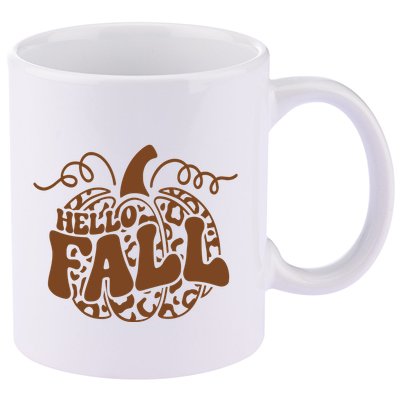 Hello Fall Vibes Leopard Pumpkin 11oz C Handle Ceramic Mug
