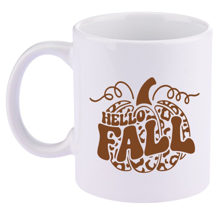 Hello Fall Vibes Leopard Pumpkin 11oz C Handle Ceramic Mug