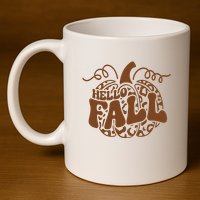 Hello Fall Vibes Leopard Pumpkin 11oz C Handle Ceramic Mug