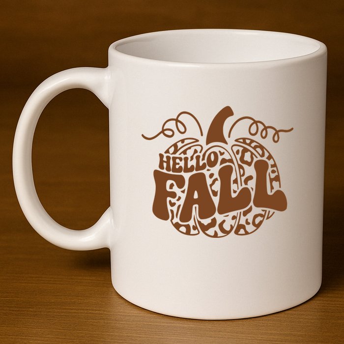 Hello Fall Vibes Leopard Pumpkin 11oz C Handle Ceramic Mug