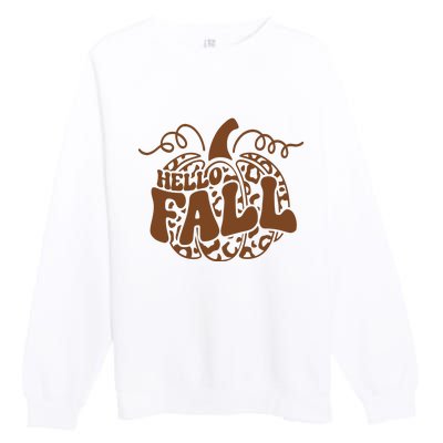 Hello Fall Vibes Leopard Pumpkin Premium Crewneck Sweatshirt