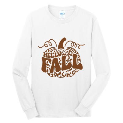 Hello Fall Vibes Leopard Pumpkin Tall Long Sleeve T-Shirt