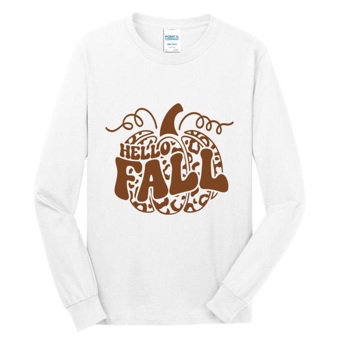 Hello Fall Vibes Leopard Pumpkin Tall Long Sleeve T-Shirt