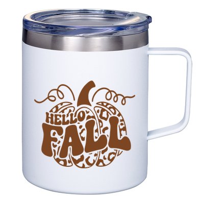 Hello Fall Vibes Leopard Pumpkin 12oz Stainless Steel Coffee Mug