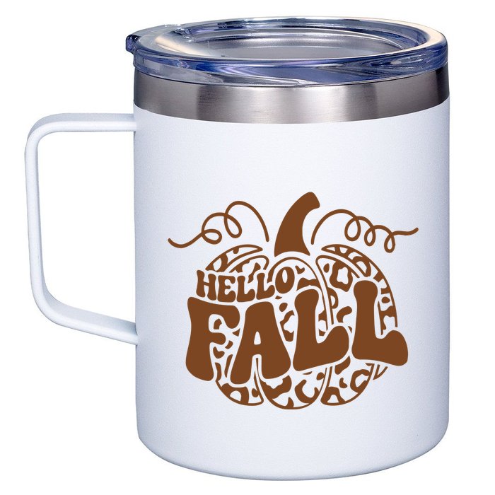 Hello Fall Vibes Leopard Pumpkin 12oz Stainless Steel Coffee Mug