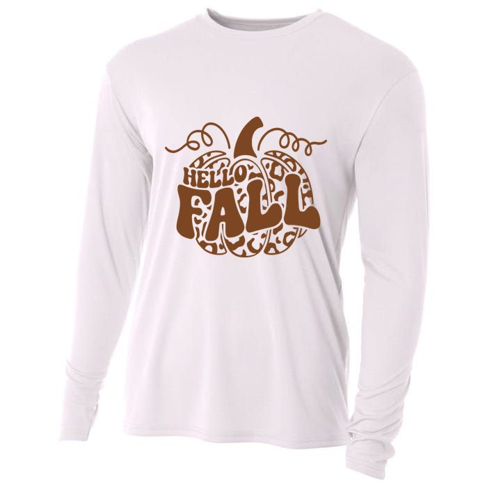 Hello Fall Vibes Leopard Pumpkin Cooling Performance Long Sleeve Crew