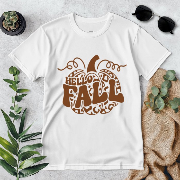 Hello Fall Vibes Leopard Pumpkin Premium T-Shirt