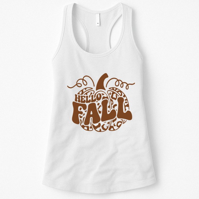 Hello Fall Vibes Leopard Pumpkin Womens Tank Top