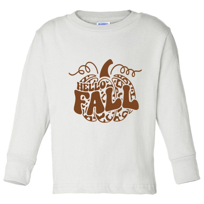 Hello Fall Vibes Leopard Pumpkin Toddler Long Sleeve Shirt