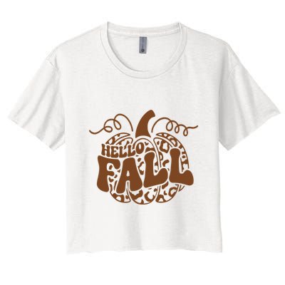 Hello Fall Vibes Leopard Pumpkin Crop Top