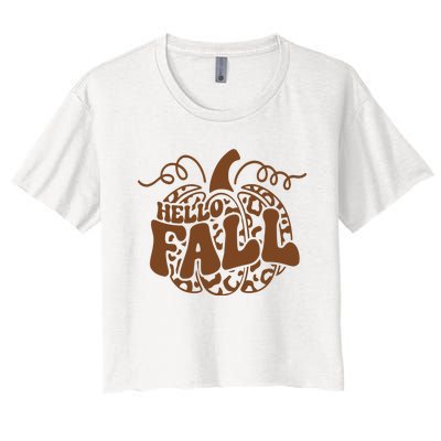 Hello Fall Vibes Leopard Pumpkin Women's Crop Top Tee