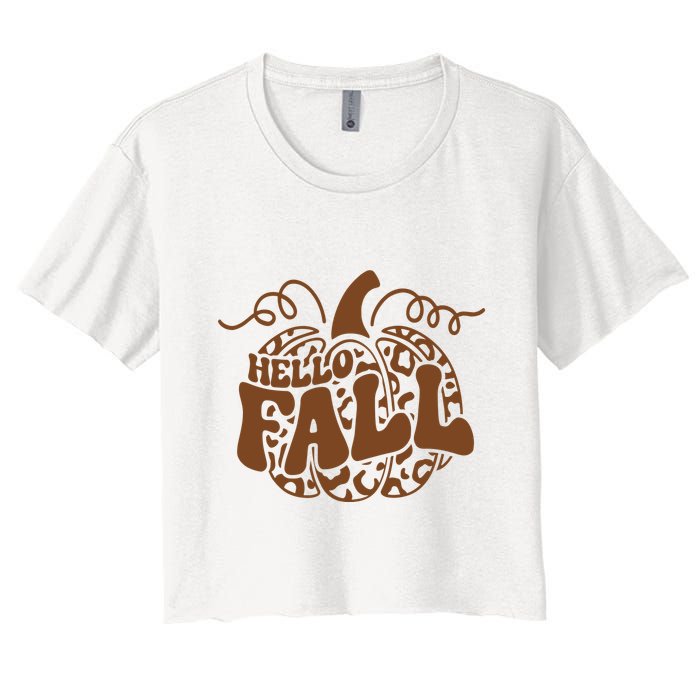Hello Fall Vibes Leopard Pumpkin Crop Top