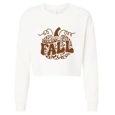 Hello Fall Vibes Leopard Pumpkin Cropped Pullover Crew