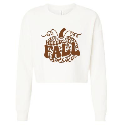 Hello Fall Vibes Leopard Pumpkin Cropped Pullover Crew