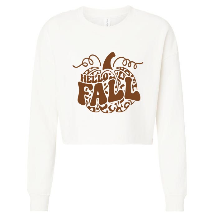 Hello Fall Vibes Leopard Pumpkin Cropped Pullover Crew