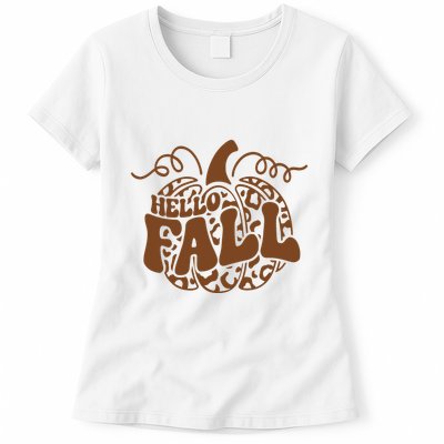Hello Fall Vibes Leopard Pumpkin Womens T-Shirt