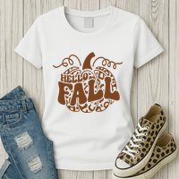 Hello Fall Vibes Leopard Pumpkin Womens T-Shirt