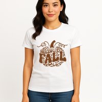 Hello Fall Vibes Leopard Pumpkin Womens T-Shirt