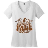 Hello Fall Vibes Leopard Pumpkin Women's V-Neck T-Shirt