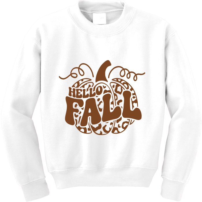 Hello Fall Vibes Leopard Pumpkin Kids Sweatshirt