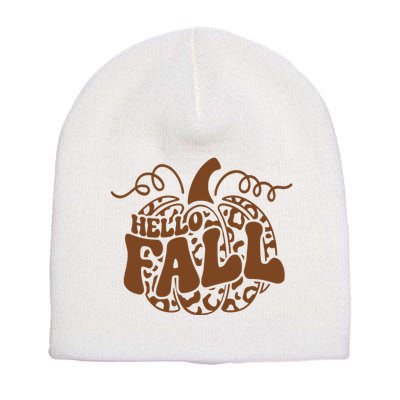 Hello Fall Vibes Leopard Pumpkin Short Acrylic Beanie