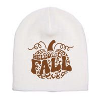 Hello Fall Vibes Leopard Pumpkin Short Acrylic Beanie