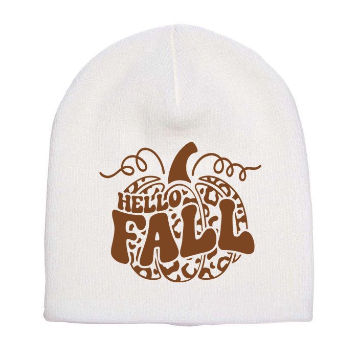 Hello Fall Vibes Leopard Pumpkin Short Acrylic Beanie