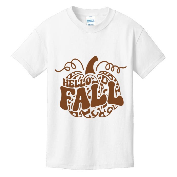 Hello Fall Vibes Leopard Pumpkin Kids T-Shirt