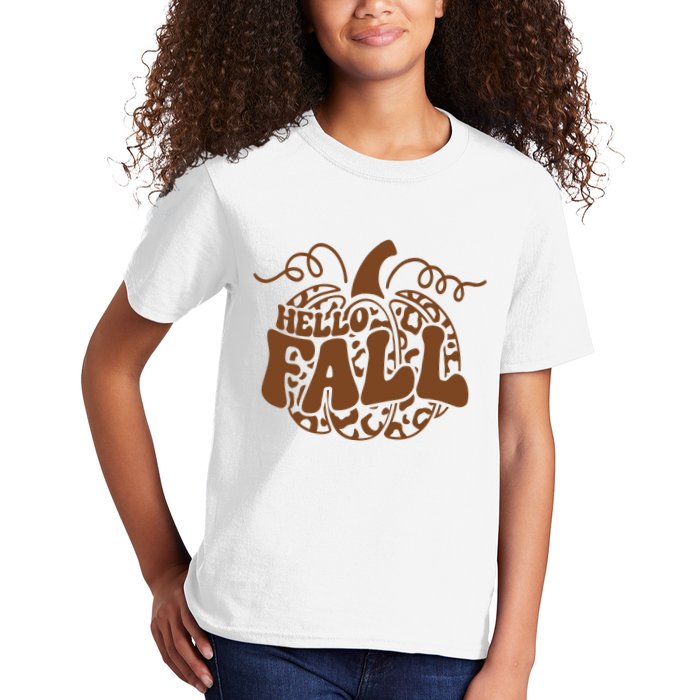 Hello Fall Vibes Leopard Pumpkin Kids T-Shirt