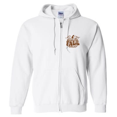 Hello Fall Vibes Leopard Pumpkin Full Zip Hoodie