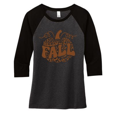 Hello Fall Vibes Leopard Pumpkin Women's Tri-Blend 3/4-Sleeve Raglan Shirt