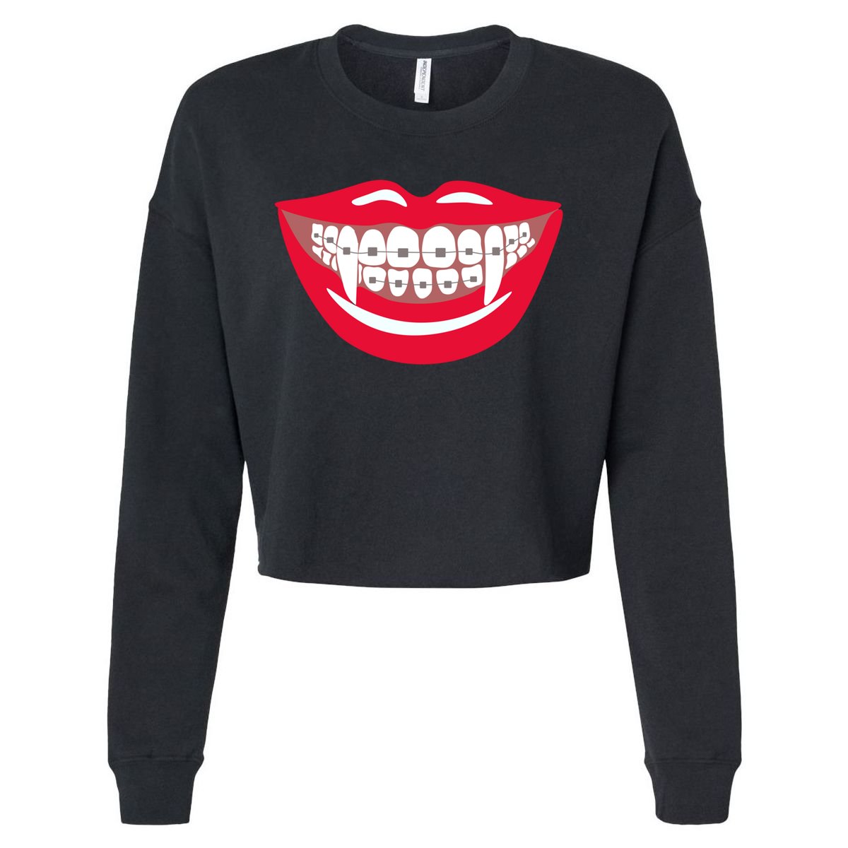 Halloween Funny Vampire Teeth Braces Orthodontist Dentist Cool Gift Cropped Pullover Crew