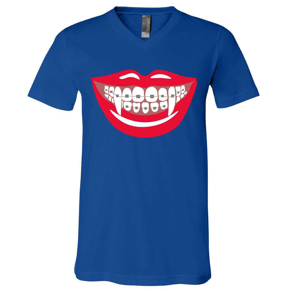 Halloween Funny Vampire Teeth Braces Orthodontist Dentist Cool Gift V-Neck T-Shirt