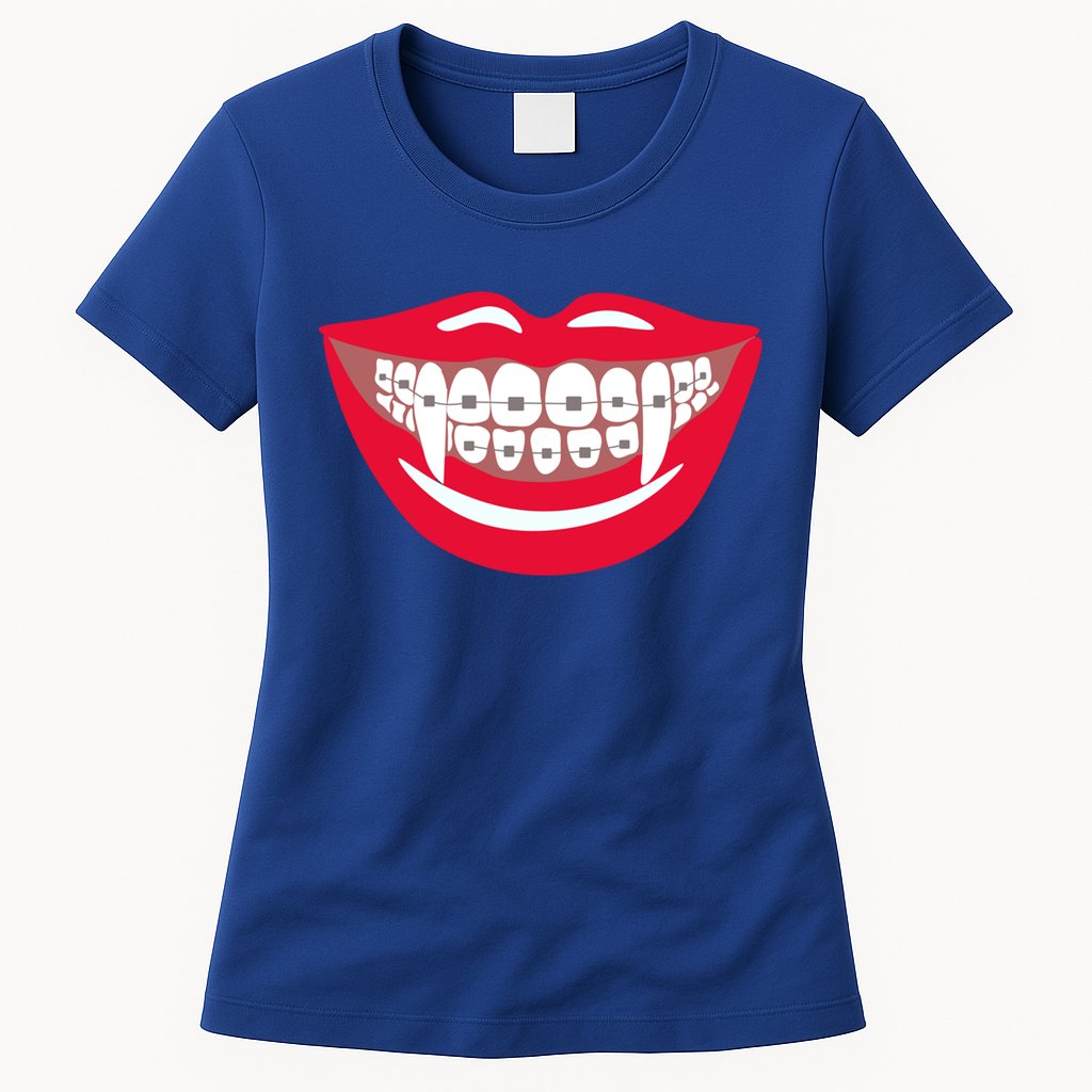 Halloween Funny Vampire Teeth Braces Orthodontist Dentist Cool Gift Womens T-Shirt