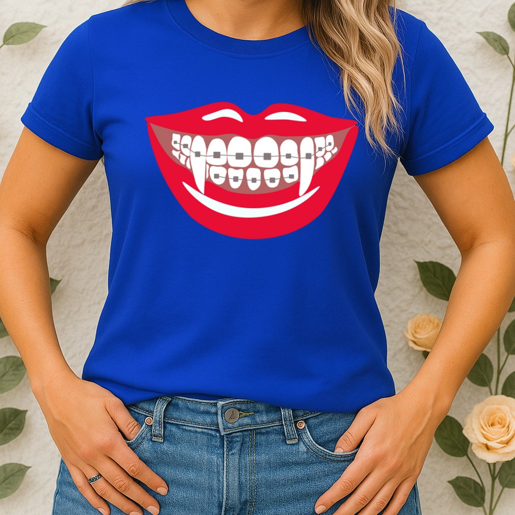Halloween Funny Vampire Teeth Braces Orthodontist Dentist Cool Gift Womens T-Shirt