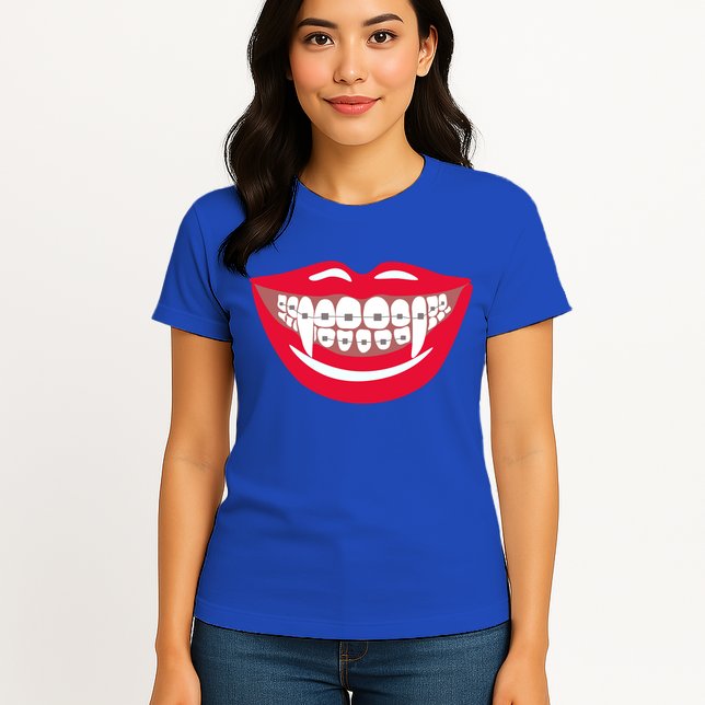 Halloween Funny Vampire Teeth Braces Orthodontist Dentist Cool Gift Womens T-Shirt