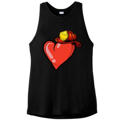 Heart Firefighter Valentines Day Cool Volunteer Fire Gift Ladies PosiCharge Tri-Blend Wicking Tank