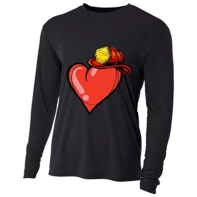 Heart Firefighter Valentines Day Cool Volunteer Fire Gift Cooling Performance Long Sleeve Crew