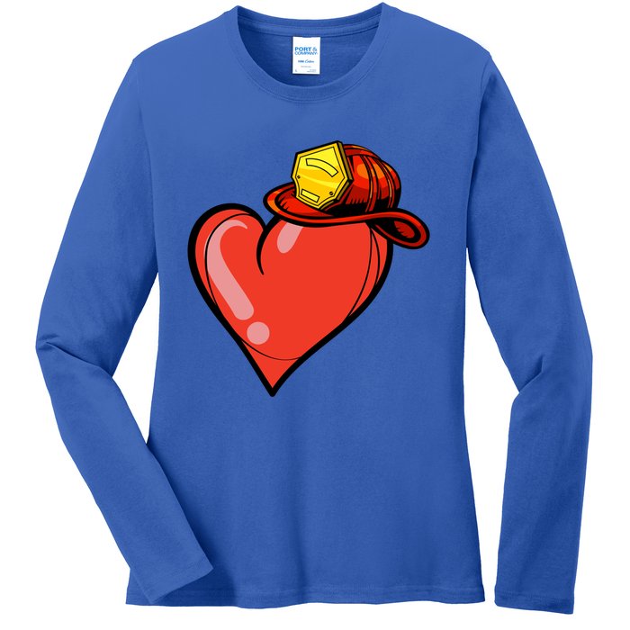 Heart Firefighter Valentines Day Cool Volunteer Fire Gift Ladies Long Sleeve Shirt