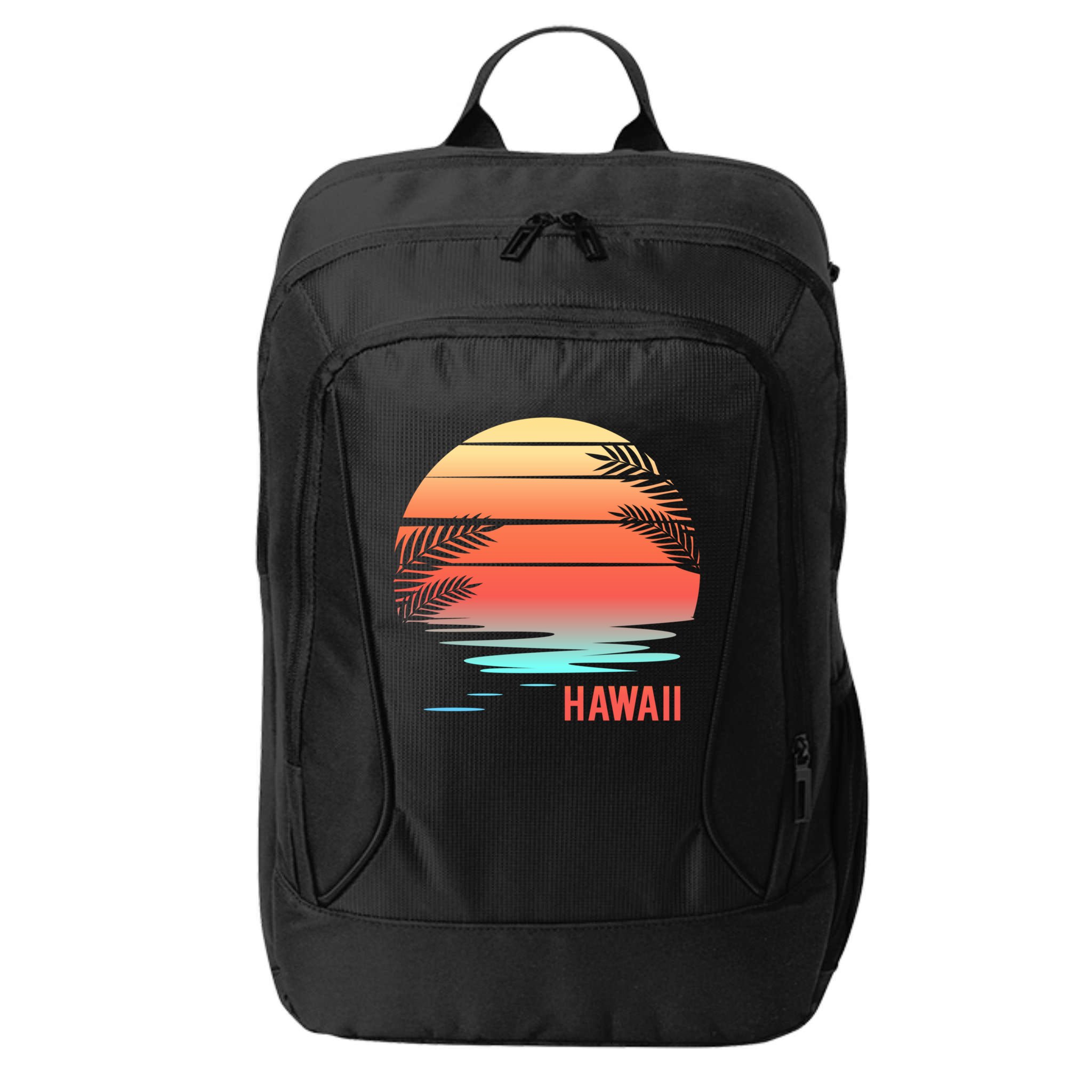 Hawaii Family Vacation Sunset Illustration Gift City Backpack