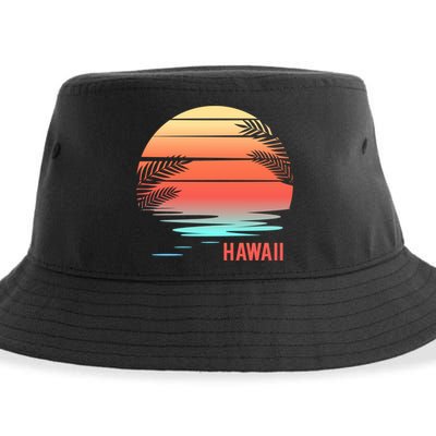 Hawaii Family Vacation Sunset Illustration Gift Sustainable Bucket Hat