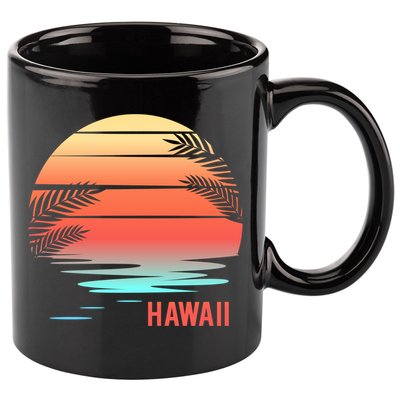 Hawaii Family Vacation Sunset Illustration Gift 11oz C Handle Ceramic Mug