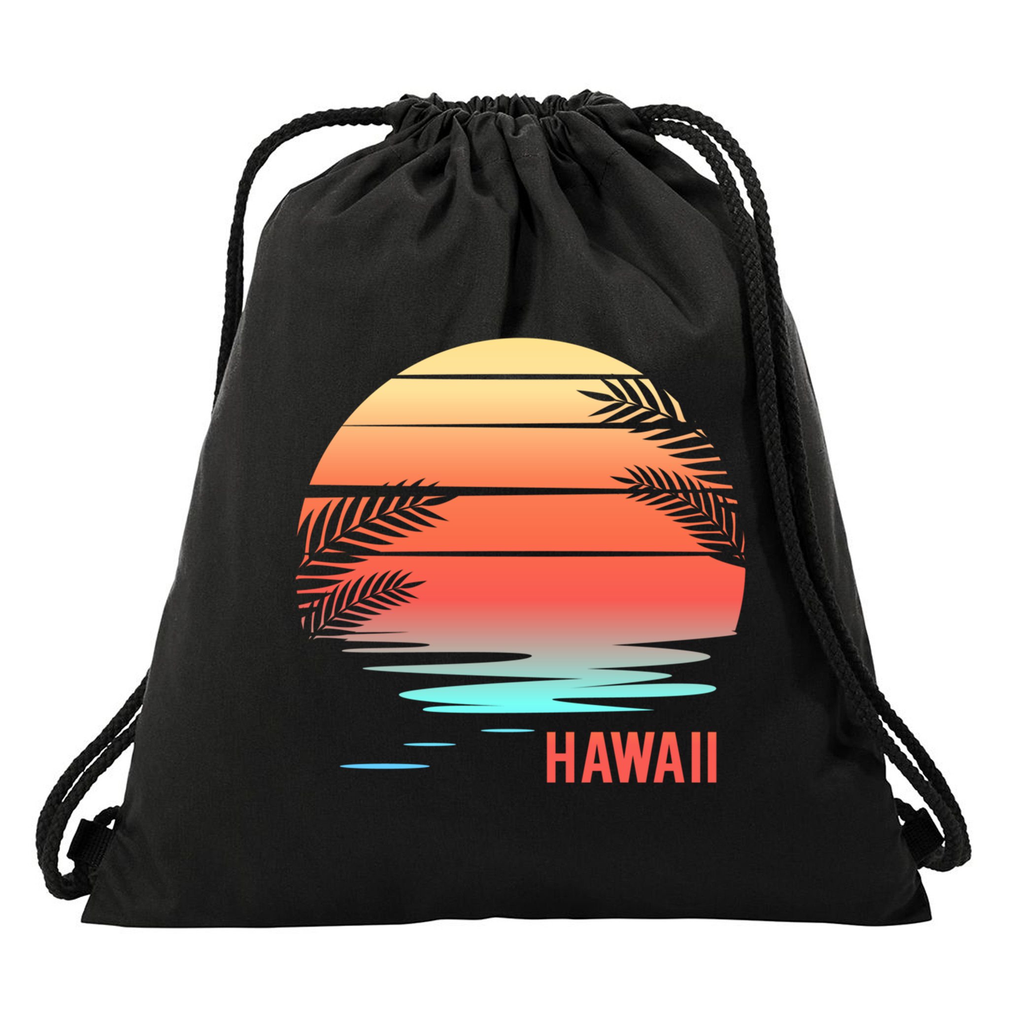 Hawaii Family Vacation Sunset Illustration Gift Drawstring Bag