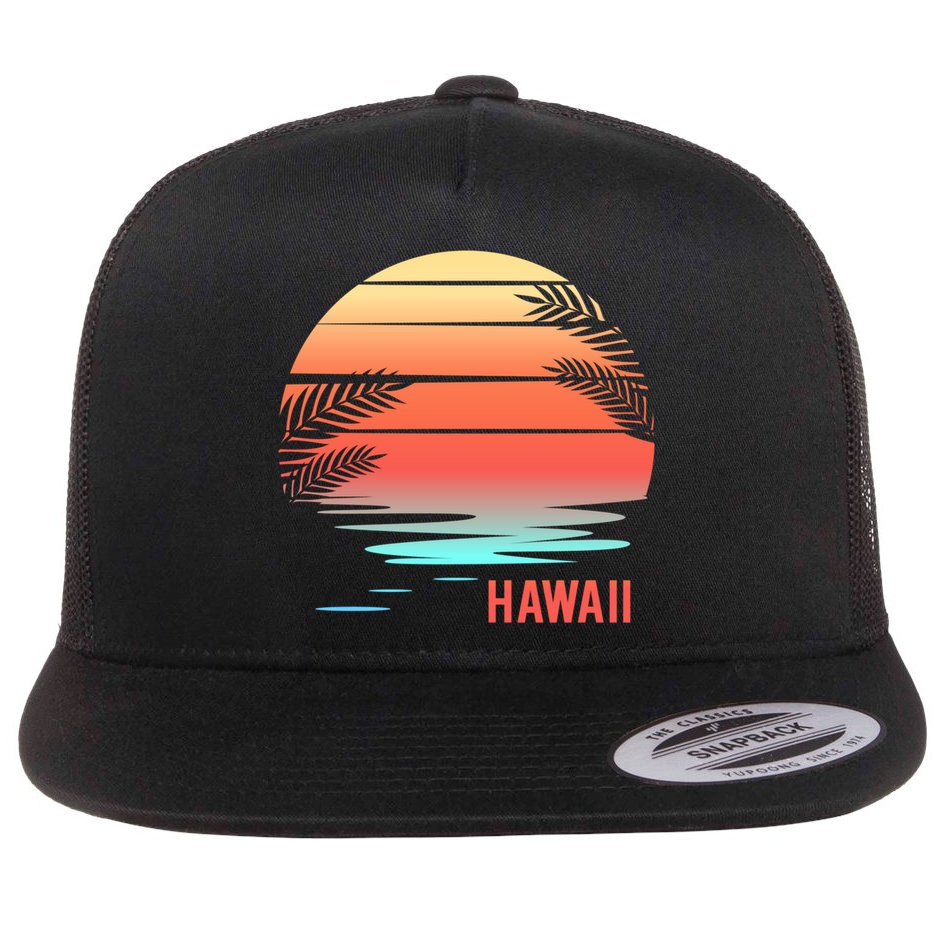Hawaii Family Vacation Sunset Illustration Gift Flat Bill Trucker Hat