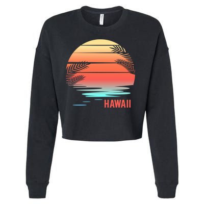 Hawaii Family Vacation Sunset Illustration Gift Cropped Pullover Crew