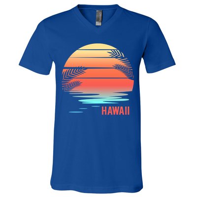 Hawaii Family Vacation Sunset Illustration Gift V-Neck T-Shirt