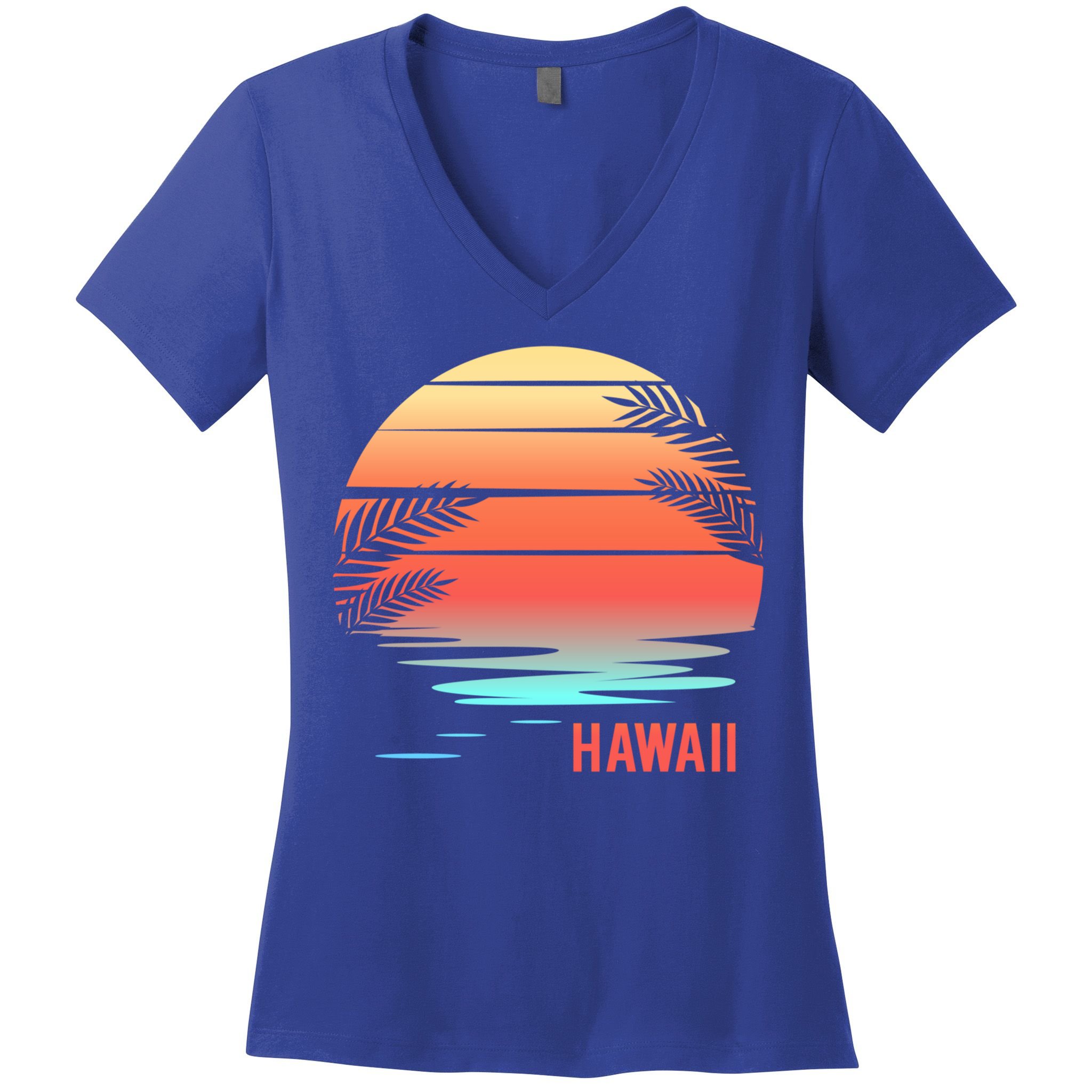 Hawaii Family Vacation Sunset Illustration Gift Women's V-Neck T-Shirt
