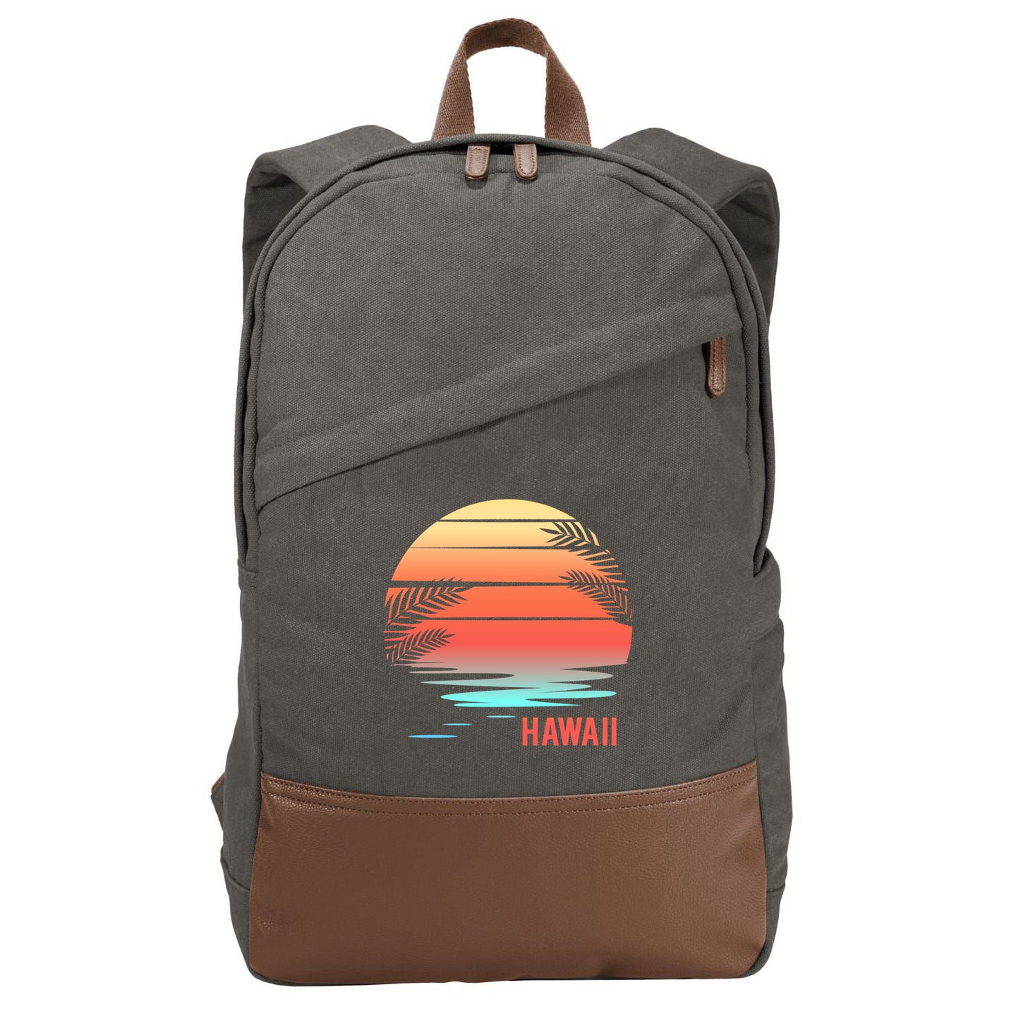 Hawaii Family Vacation Sunset Illustration Gift Cotton Canvas Backpack
