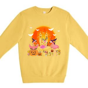 Happy Flamingoween Witch Pumpkin Mummy Flamingo Halloween Great Gift Premium Crewneck Sweatshirt